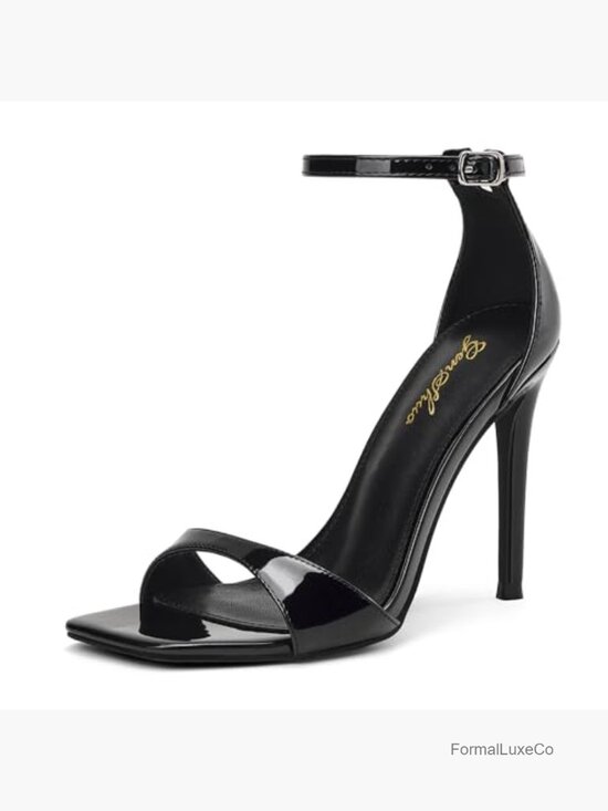 Women Square Toe Stiletto Heeled Sandals - Ankle Strap 4 Inch Heels